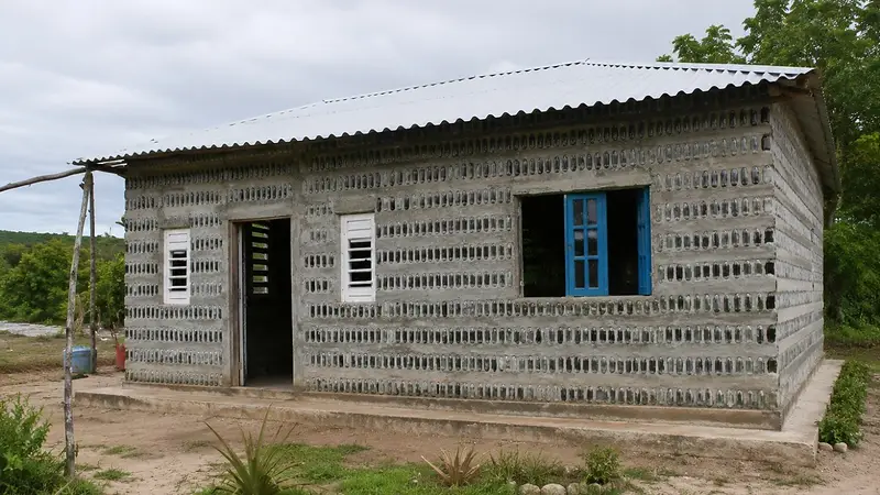 Transformaron 8.000 botellas en una casa de siete habitaciones